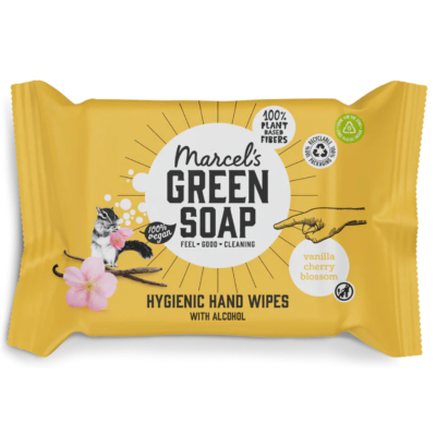 Servetele umede Bio igienice, pentru maini Vanilie & Flori de Cires, 15 buc, Marcel’s Green Soap