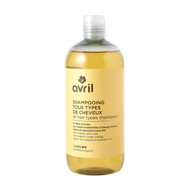 Sampon bio pentru toate tipurile de par, fara sulfati, cu aloe vera si uleiuri esentiale de citrice 500 ml - AVRIL