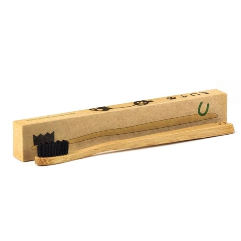 Periuta de dinti din bambus, pentru adulti, duritate medie, Negru, Planet Bamboo